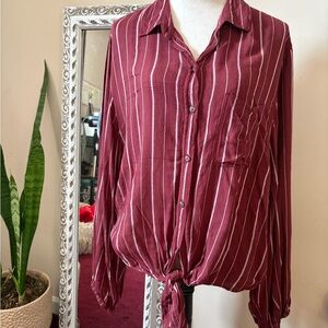 American Eagle Outfitters Burgundy Striped Button Down Shirt